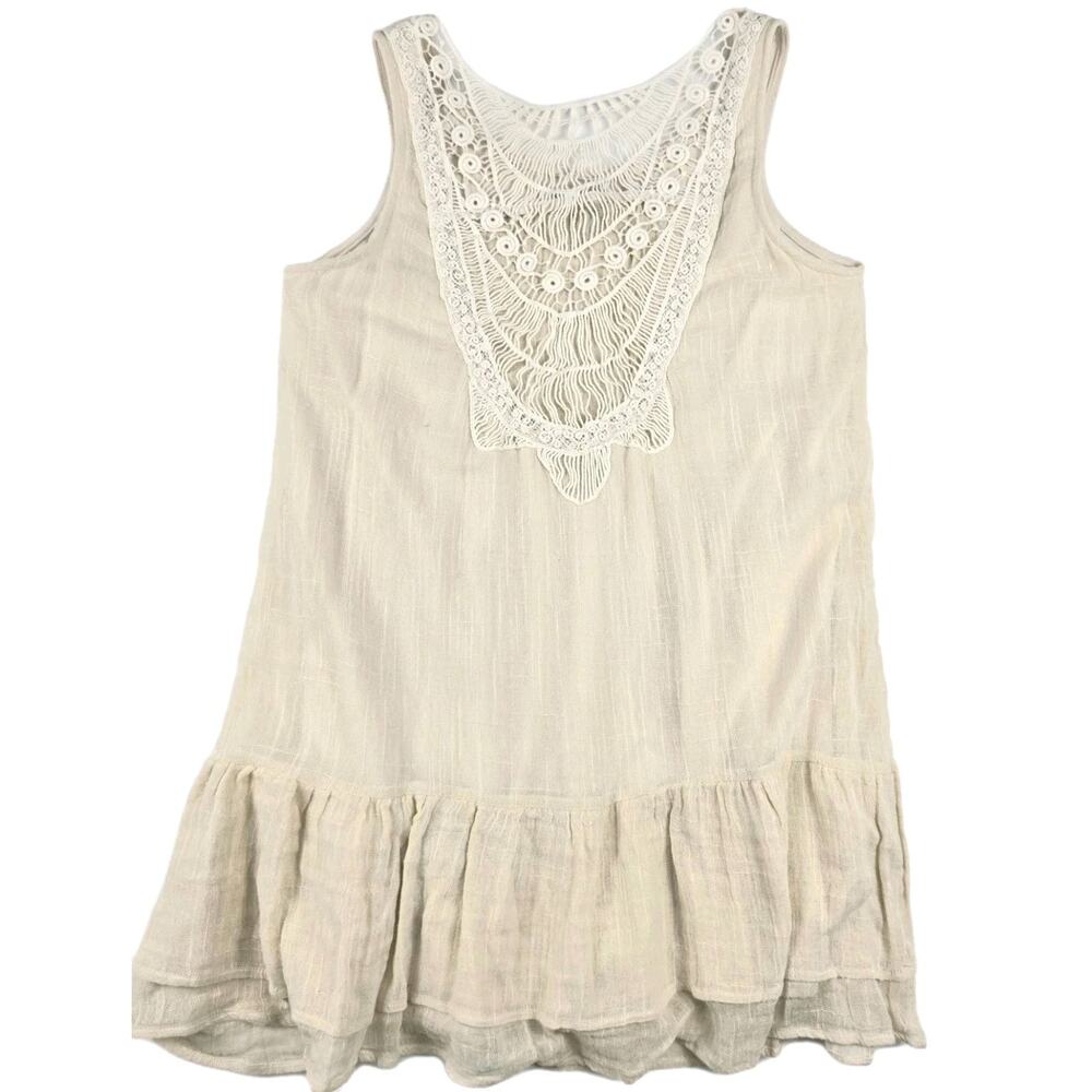 Blu Pepper Sleeveless Gauze Mini Dress Crochet Back Size Large Boho